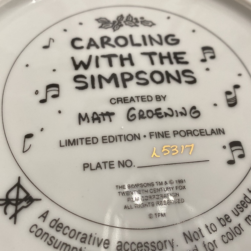 The Simpsons Vintage Limited Edition Porcelain Plate CAROLING WITH THE SIMPSONS - Picture 5 of 6